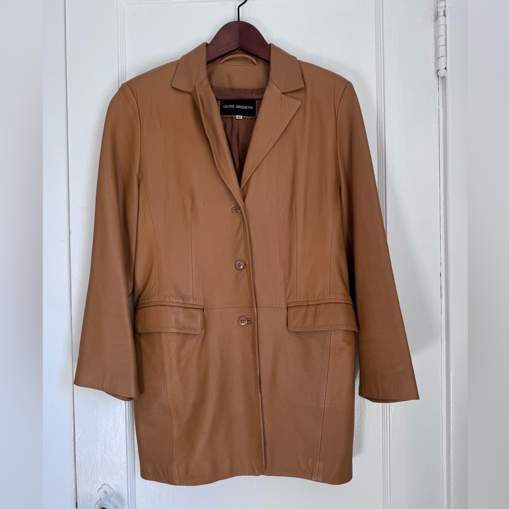 GALERIE BIRKEMEYER Women's Camel Leather Blazer Jacket